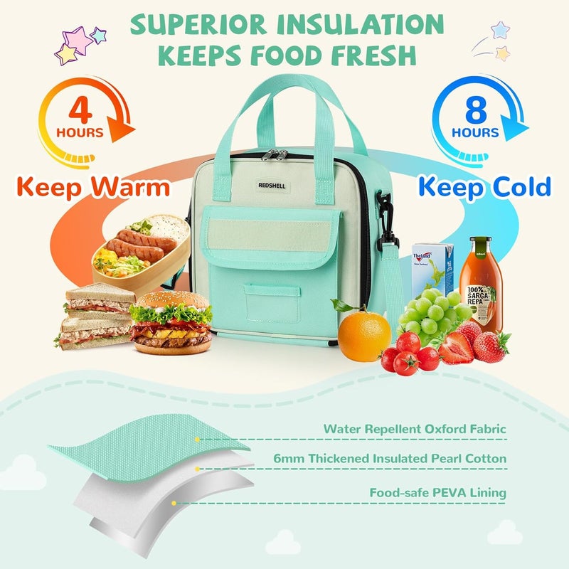 REDSHELL Tactical Lunch Box Kids, Large Insulated Lunch Bag for Girls, Cooler Lunchbag, Square Toddler Lunchbox, Back to School Daycare Lunch Tote Pail with Water Bottle Holder Shoulder Strap, Green - Image 4
